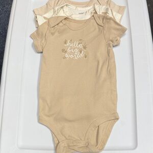 3 Pack- Carter's Beige 'Hello Big World' Bodysuit